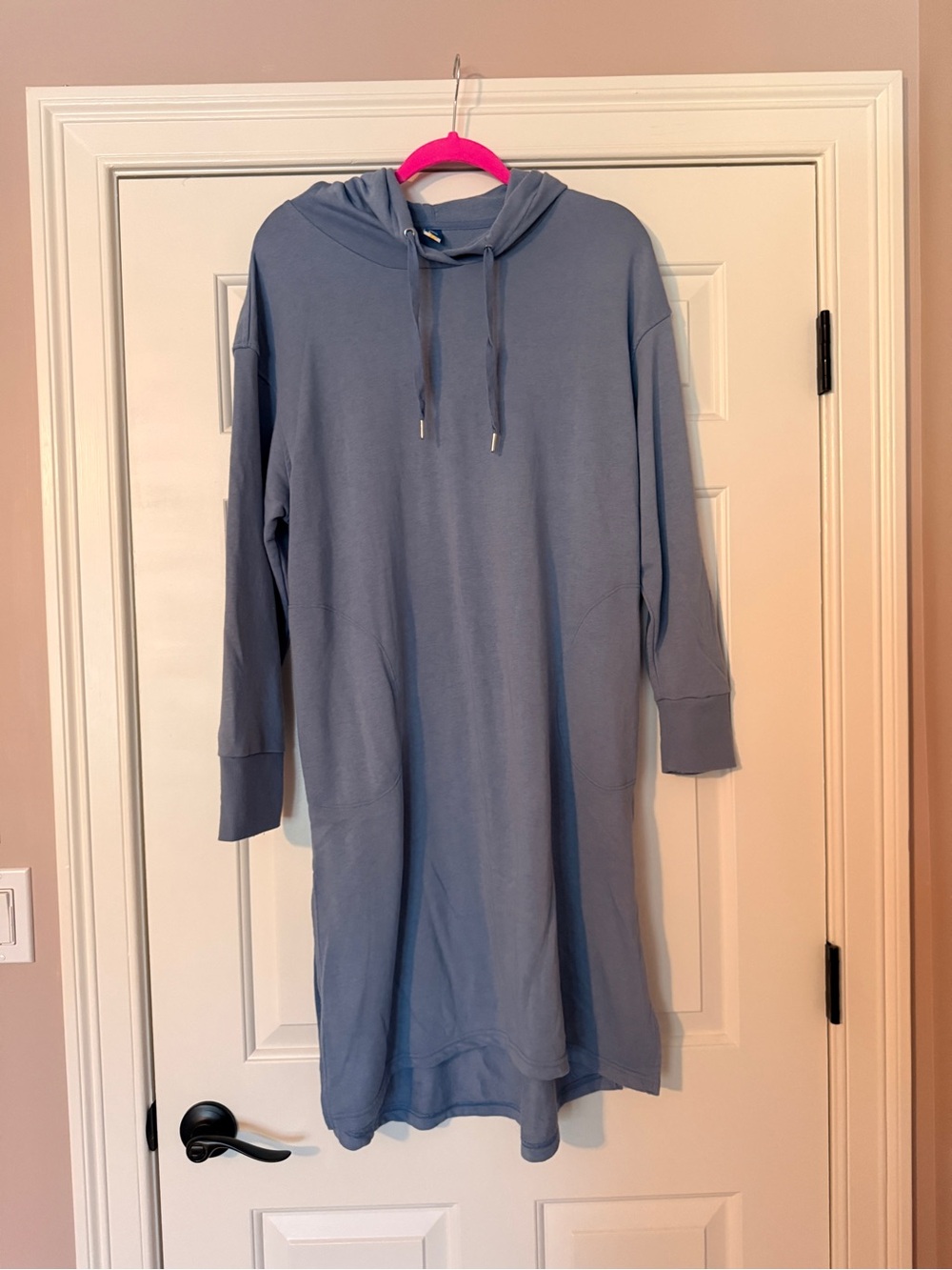 Casual Hooded Sweatshirt Dress - Dusty Blue